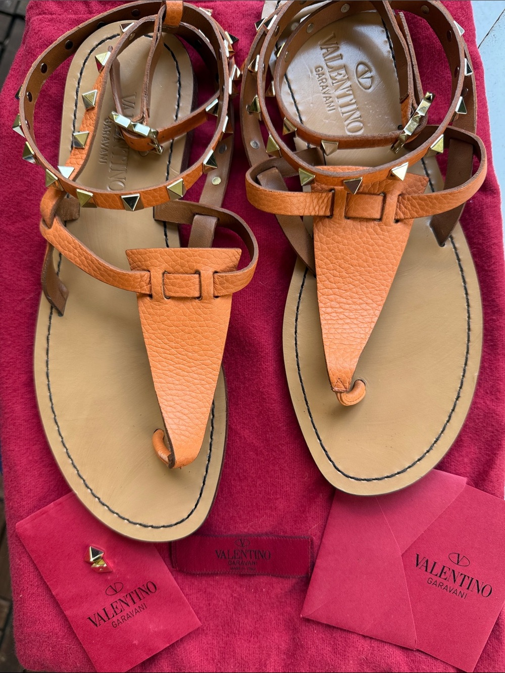Valentino Garavani Rock Studded Orange Ancle Straps Sandals